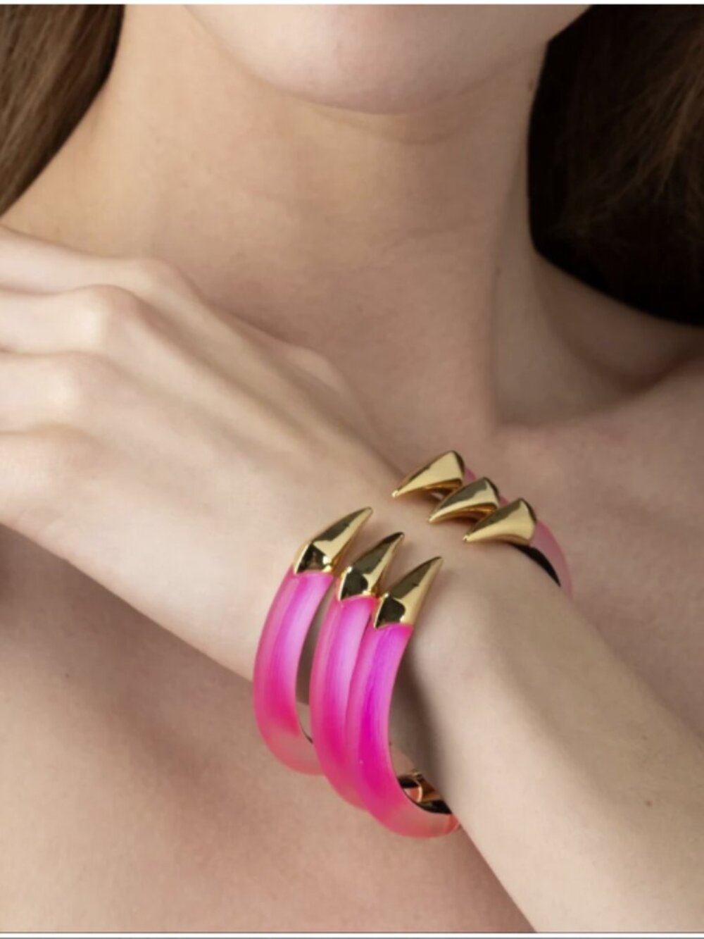 Alexis Bittar | Mirrored Pyramid Lucite Brake Hinge Bracelet (Neon Pink)